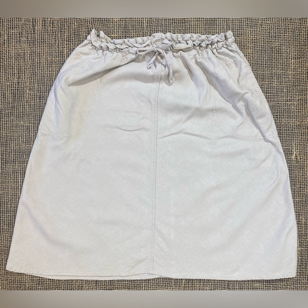 H&M Tan Linen A-line Mini Skirt, Sz 4, Elastic Waist, Drawstring, Pockets
